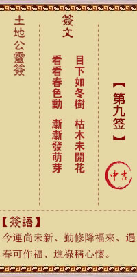 土地公灵签9签，土地公灵签第九签解签占卜详解